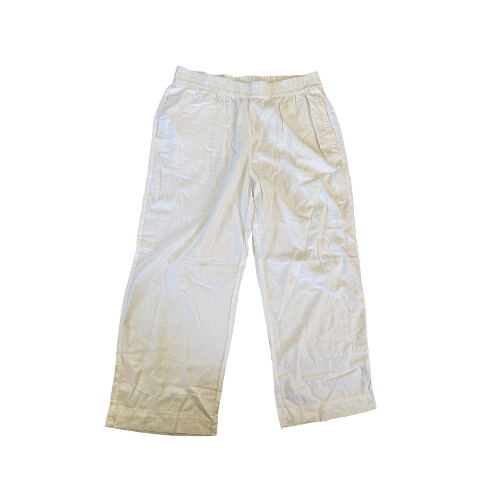 Old Navy wide-leg comfort waistband white casual linen blend pants coastal beach